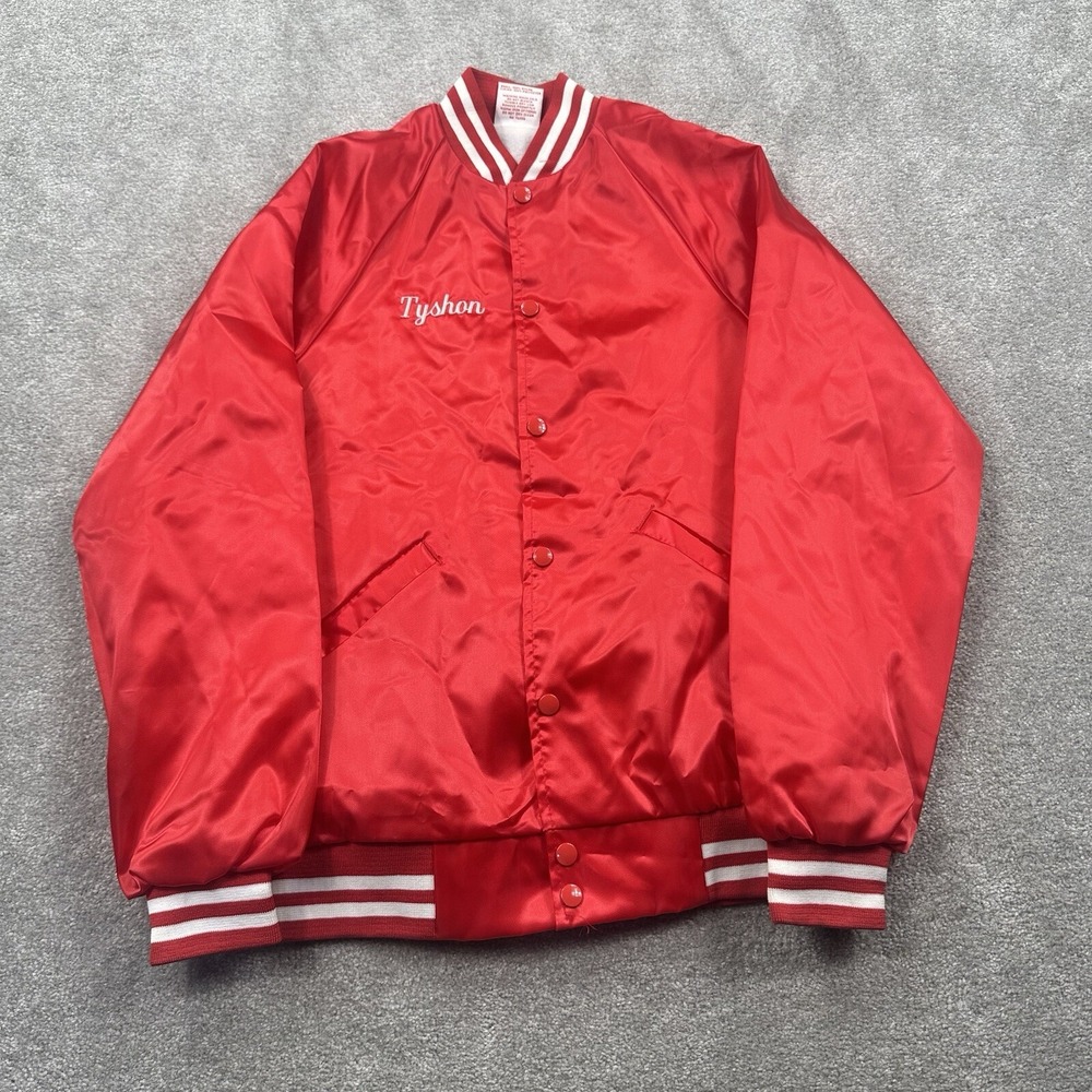 VTG Cardinal Nylon Bomber Snap Jacket Size S Red JFK Athletic Club Made USA